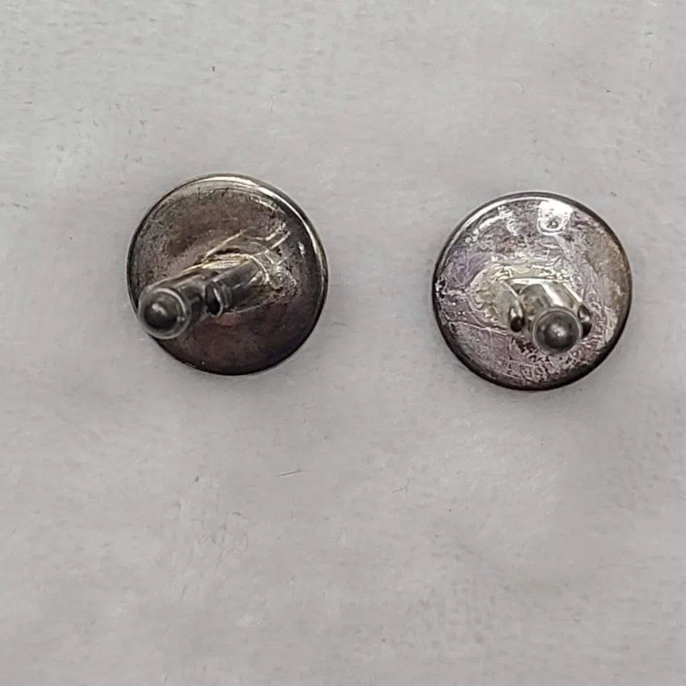 Vintage Houndstooth Pattern Round Cufflinks Black White Silver Tone - Picture 6 of 8